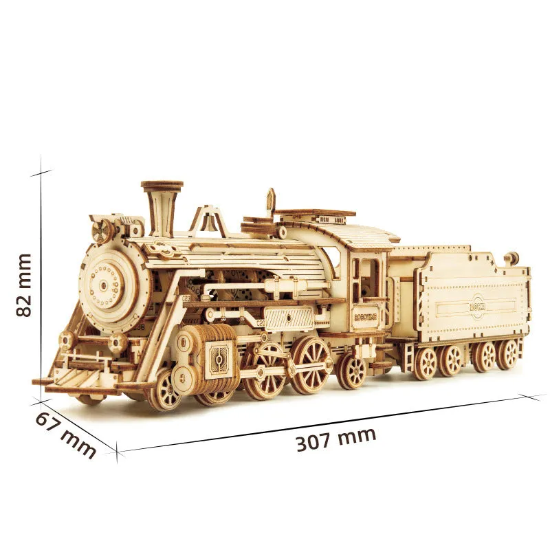 3D Wooden Puzzle Train Model DIY Wooden Train Toy Mechanical Train