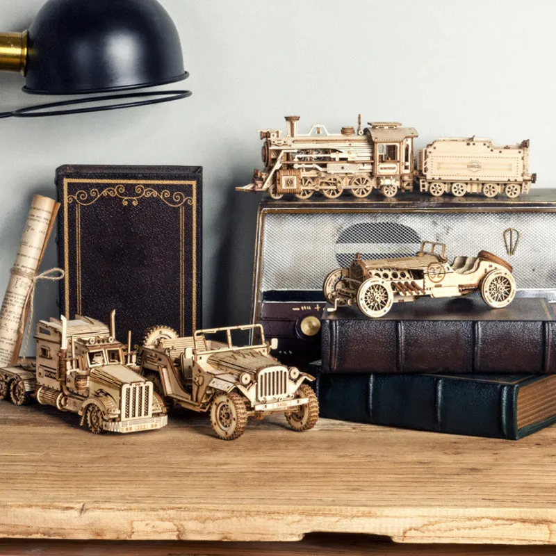 3D Wooden Puzzle Train Model DIY Wooden Train Toy Mechanical Train
