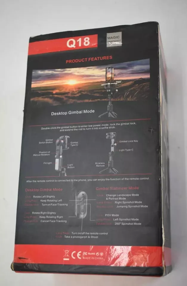 Anti-Shake Gimbal Stabilizer Selfie Stick for Live Streaming, 360° Rotating