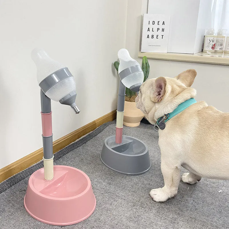 Automatic Pet Water Dispenser Stand Feeder Bowl Adjusting Height Water Bottle