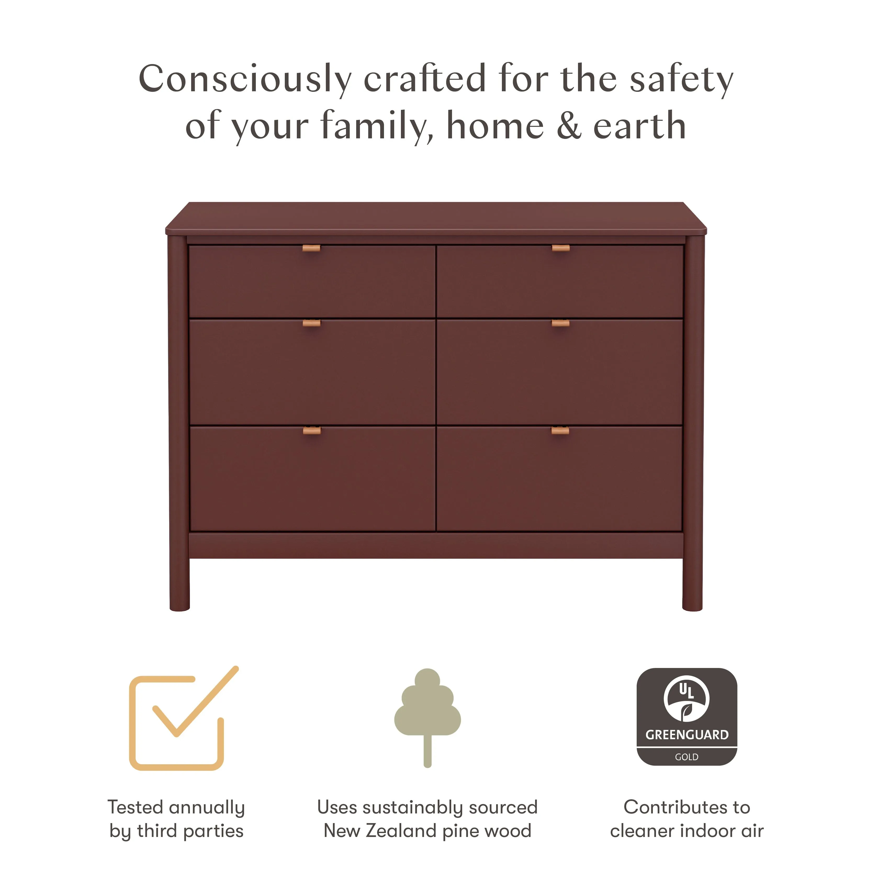 Bondi 6-Drawer Assembled Dresser | Crimson