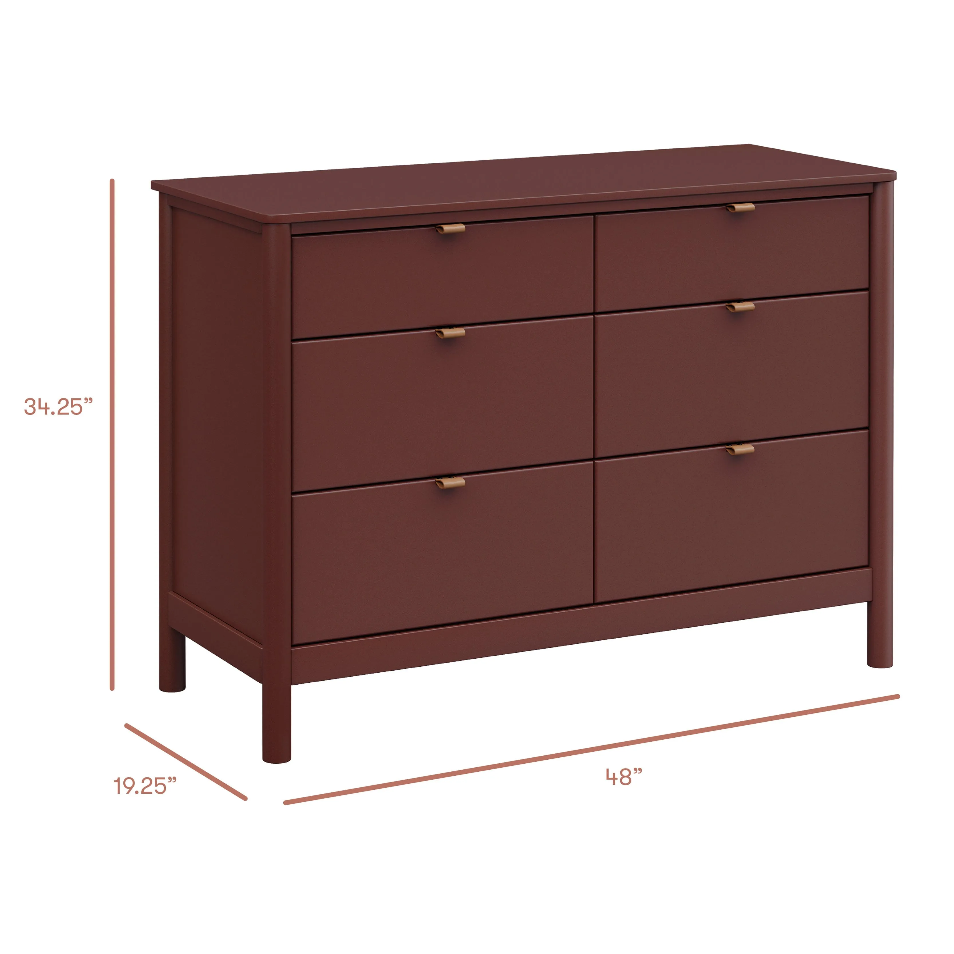 Bondi 6-Drawer Assembled Dresser | Crimson