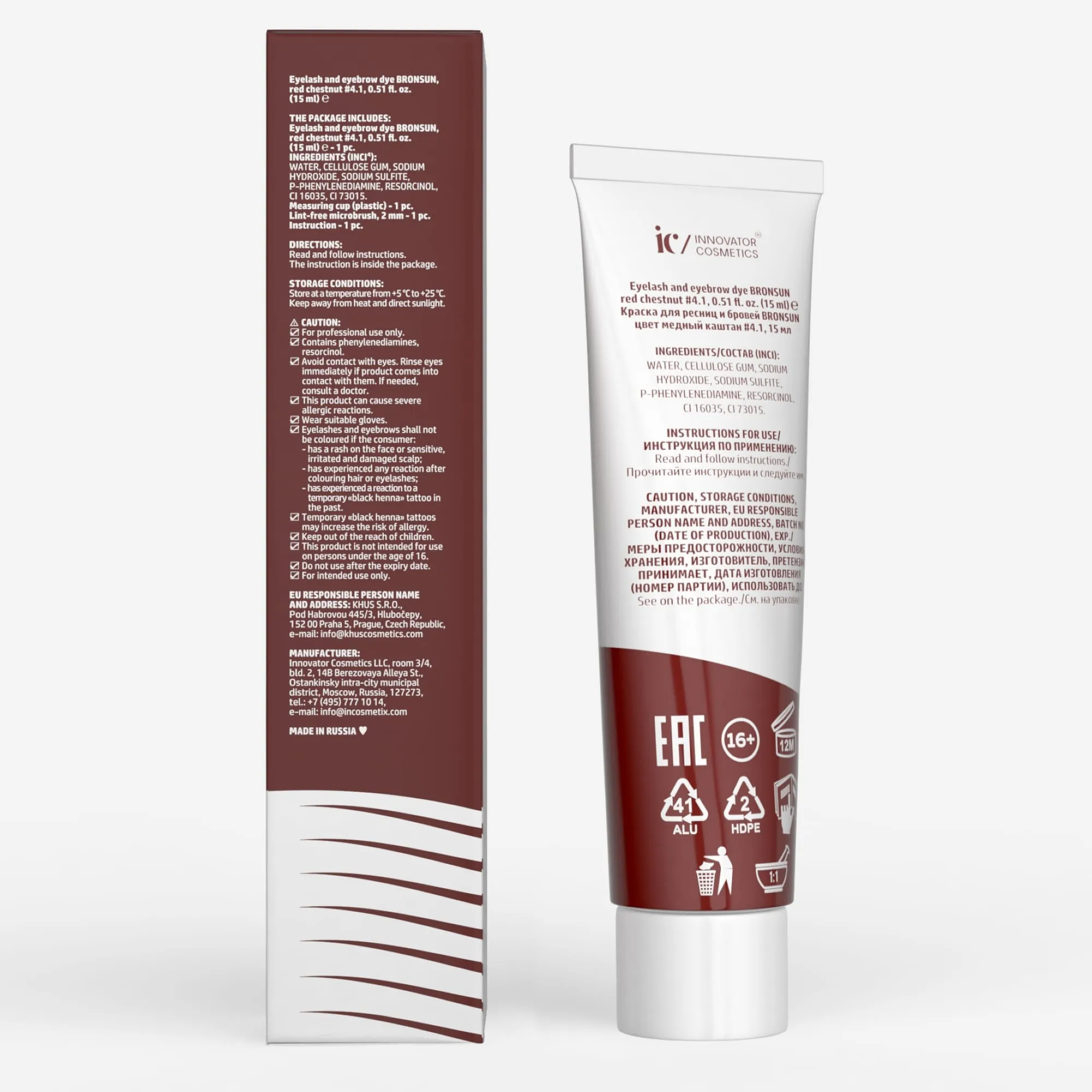 Bronsun NEW FORMULA Hybrid Lash & Brow Gel Dye - #4.1 Red Chestnut - 15ml