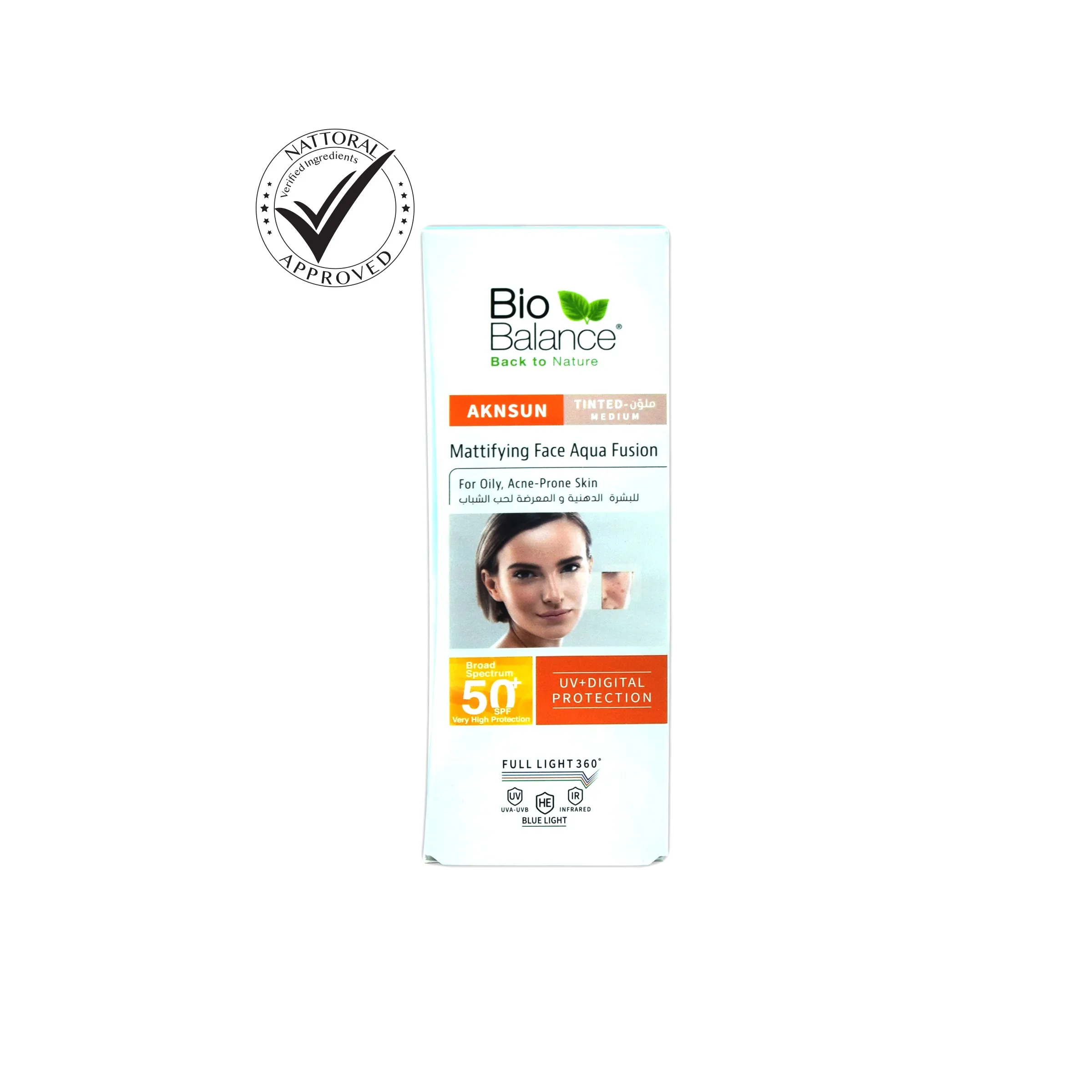 Chemical sunscreen Aknsun Mattifying Face Aqua Fusion 50  SPF-Tinted Light (Medium)- 40ml- Biobalance