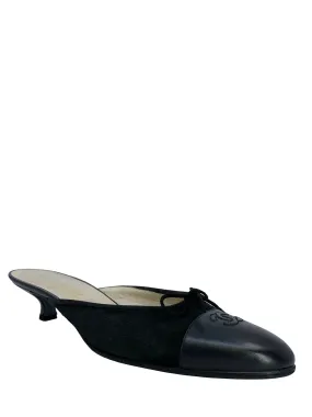 CL Suede and Leather CC Cap Toe Kitten Heel Mules Size 10.5