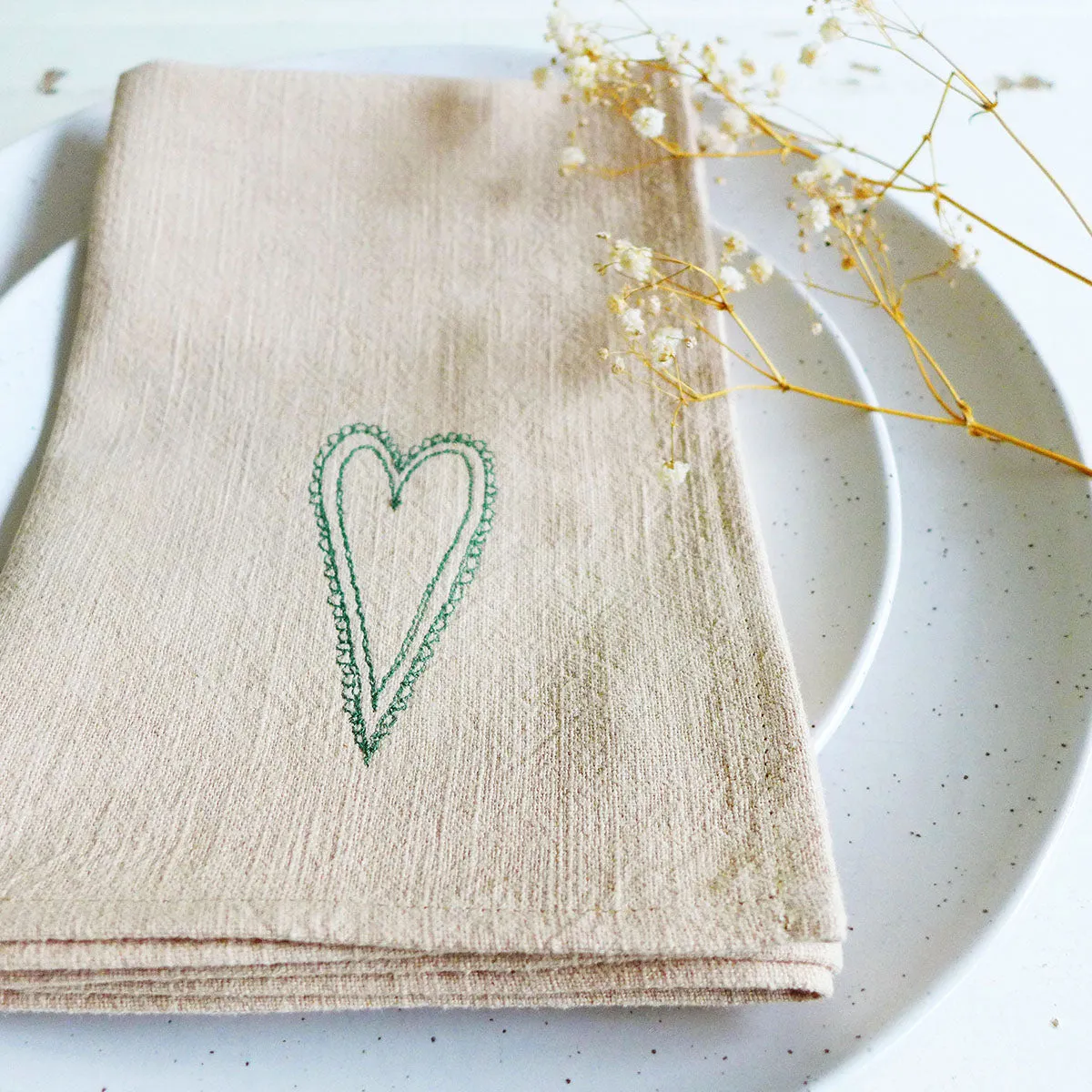 Embroidered Scandi Heart Blush Napkins