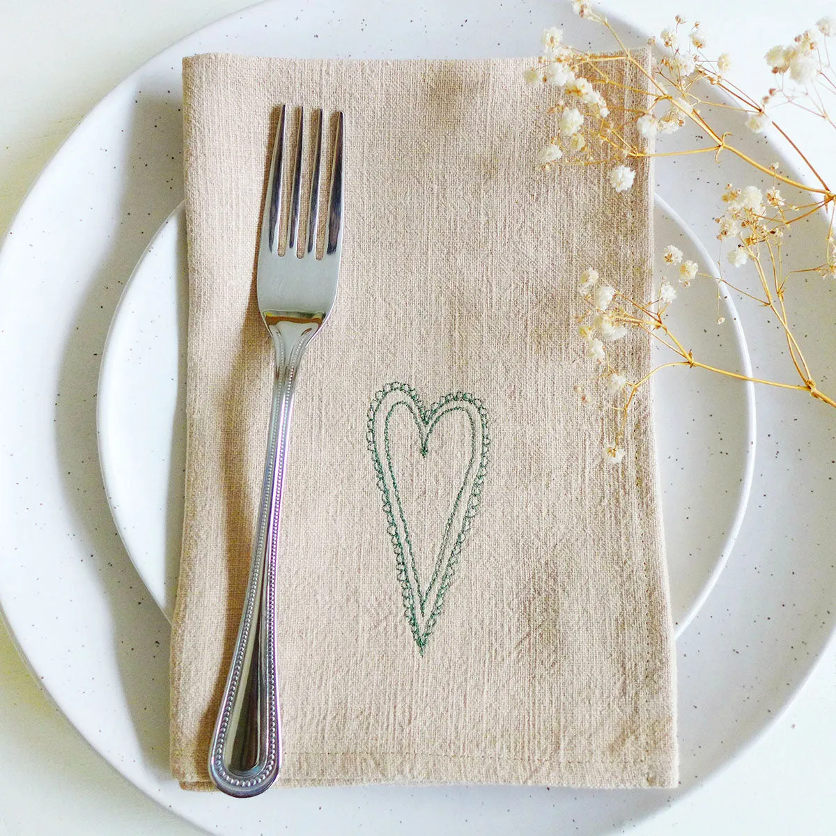Embroidered Scandi Heart Blush Napkins