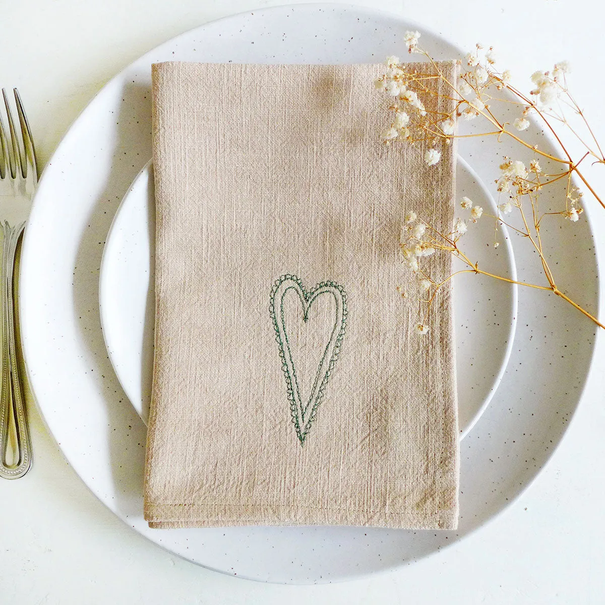 Embroidered Scandi Heart Blush Napkins