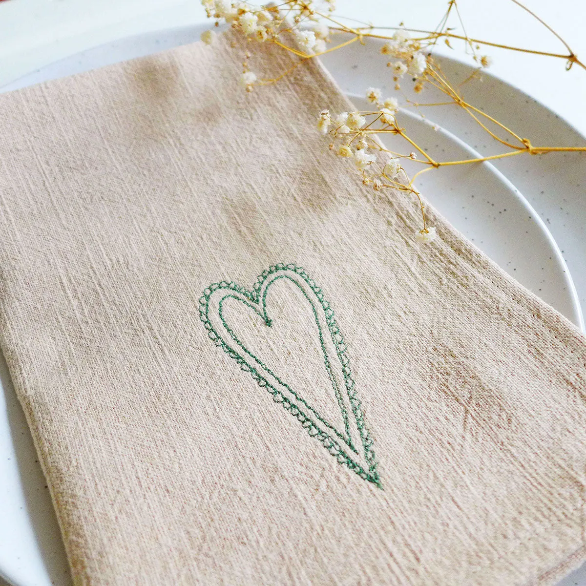 Embroidered Scandi Heart Blush Napkins
