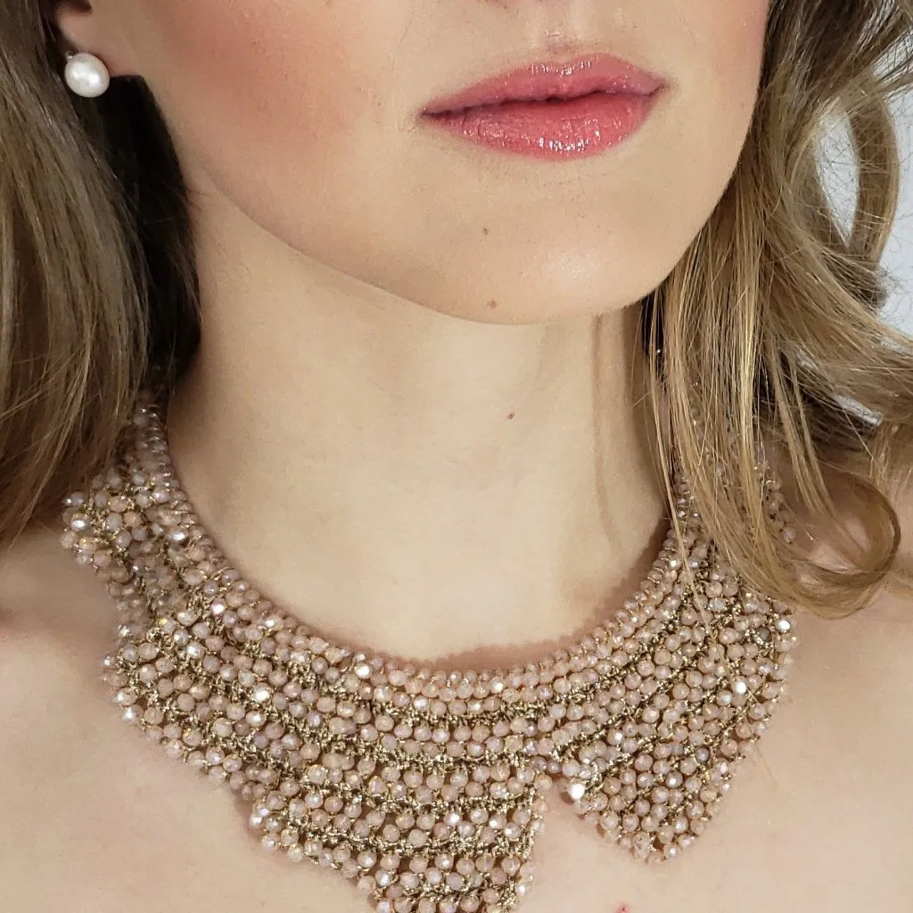 Hello Dolly Blush Faceted Beaded Bib Necklace