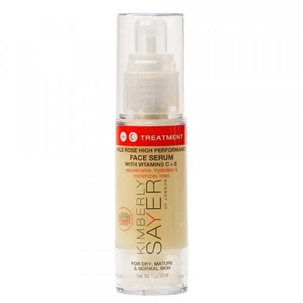 Kimberly Sayer Wild Rose High Performance Face Serum with Vitamins C   E, Organic Anti-Aging Formula to Rejuvenate, Hydrate, Brighten and Minimize Fine Lines and Wrinkles, 1 oz