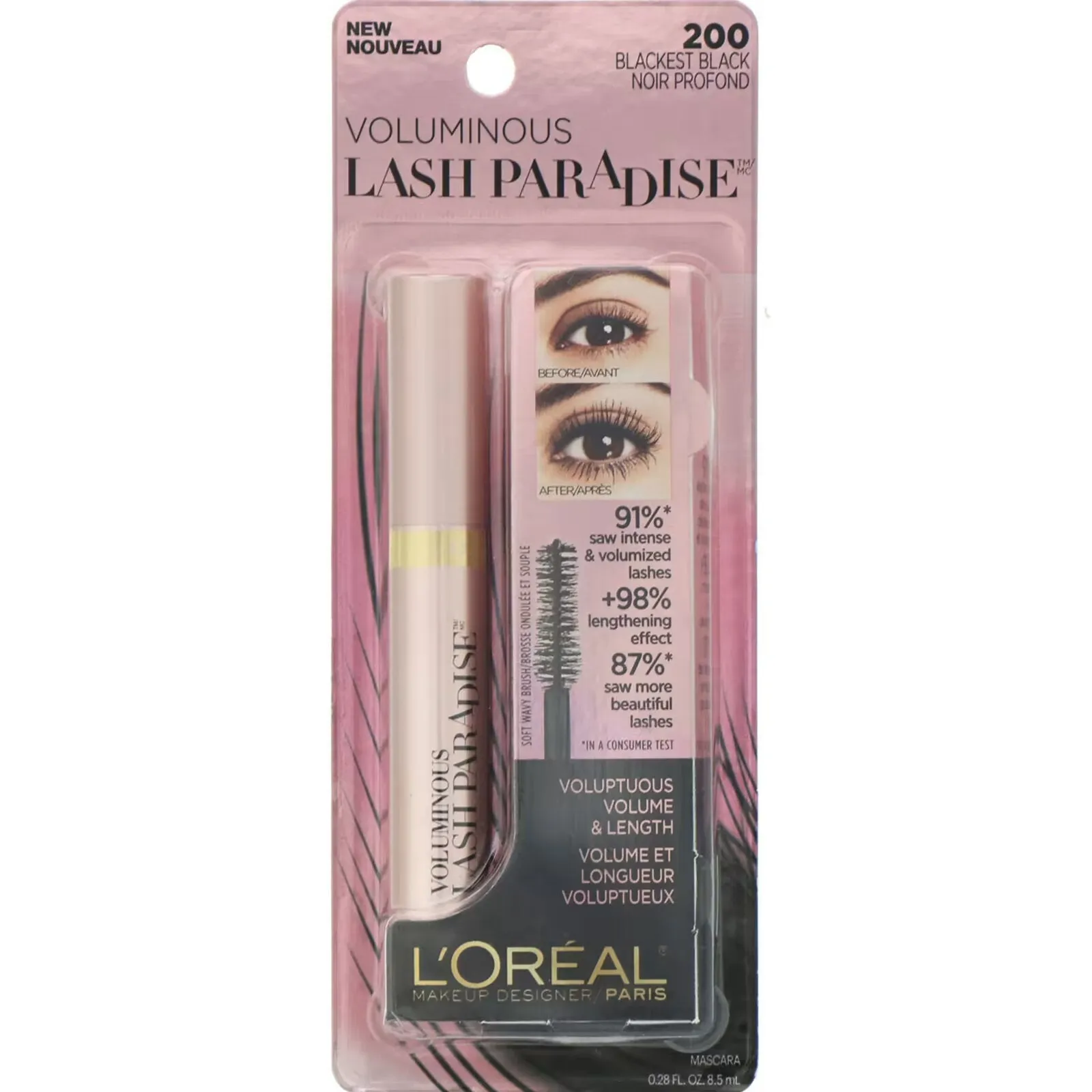 L'Oreal Voluminous Lash Paradise Mascara shade 200 charcoal black, 8.5 ml