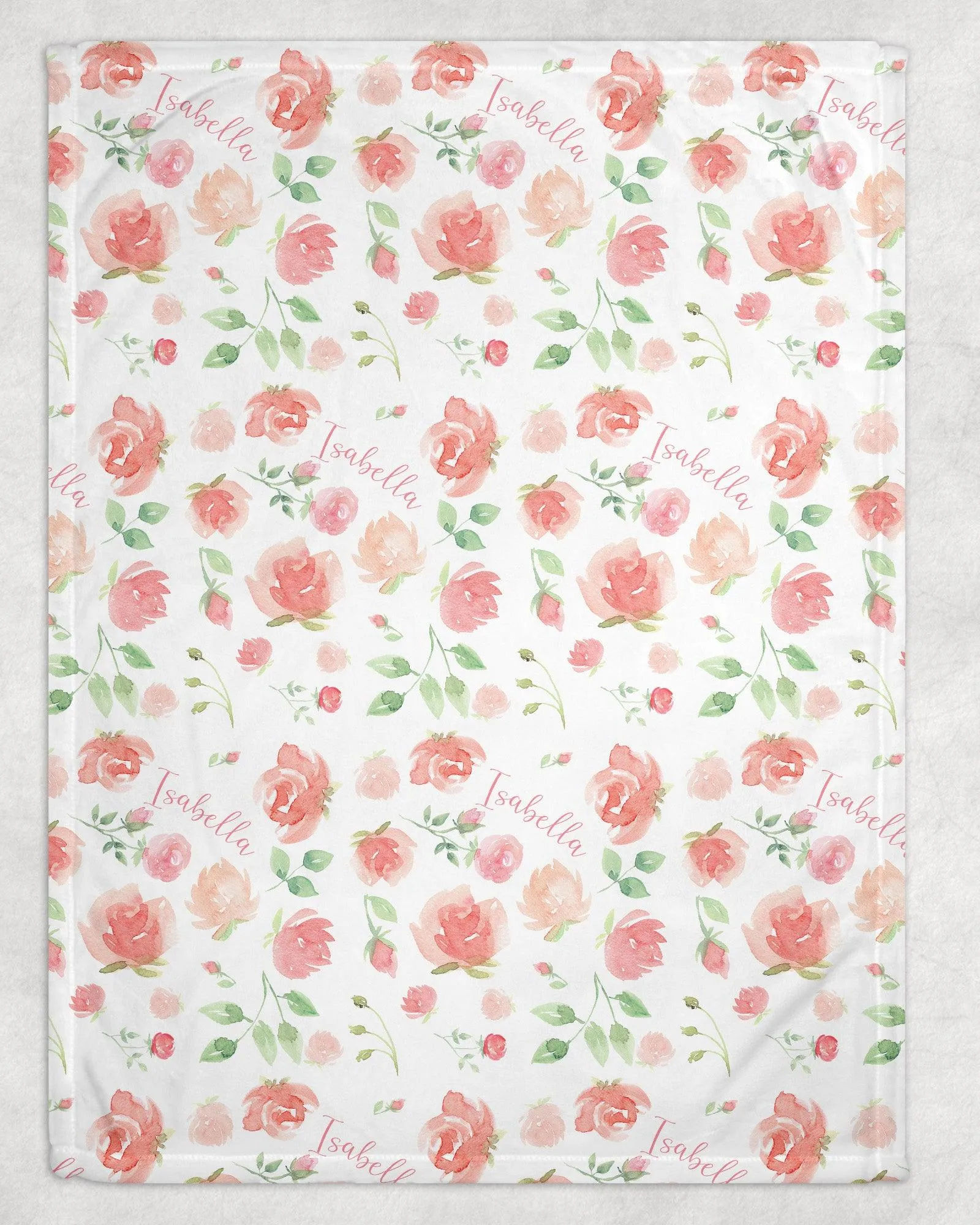 Pink Blossom Floral Print Personalized Minky Blanket (Smooth Minky)