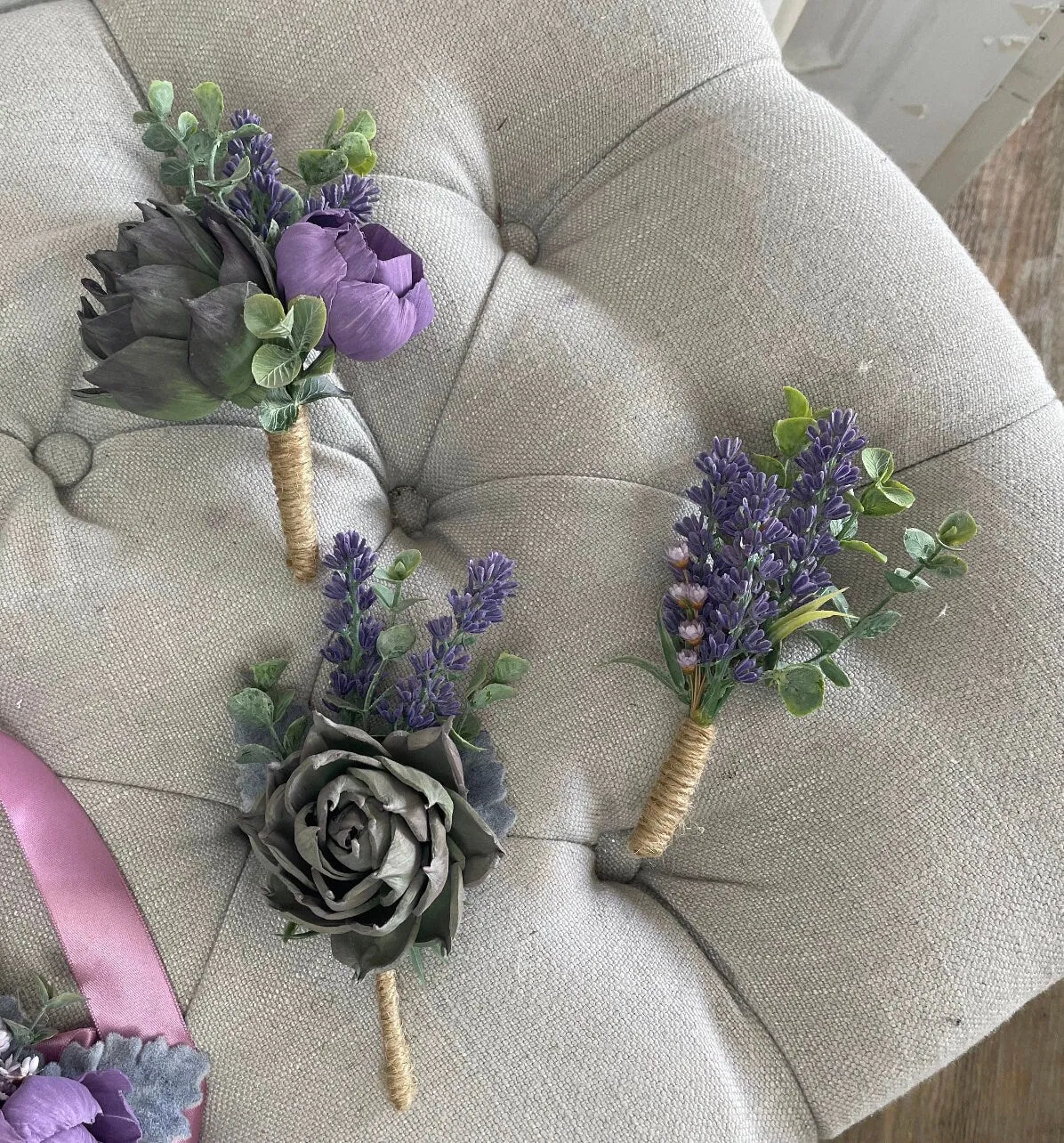 Purple Peonies and Succulent Boutonniere