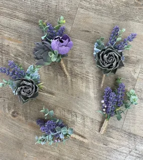 Purple Peonies and Succulent Boutonniere