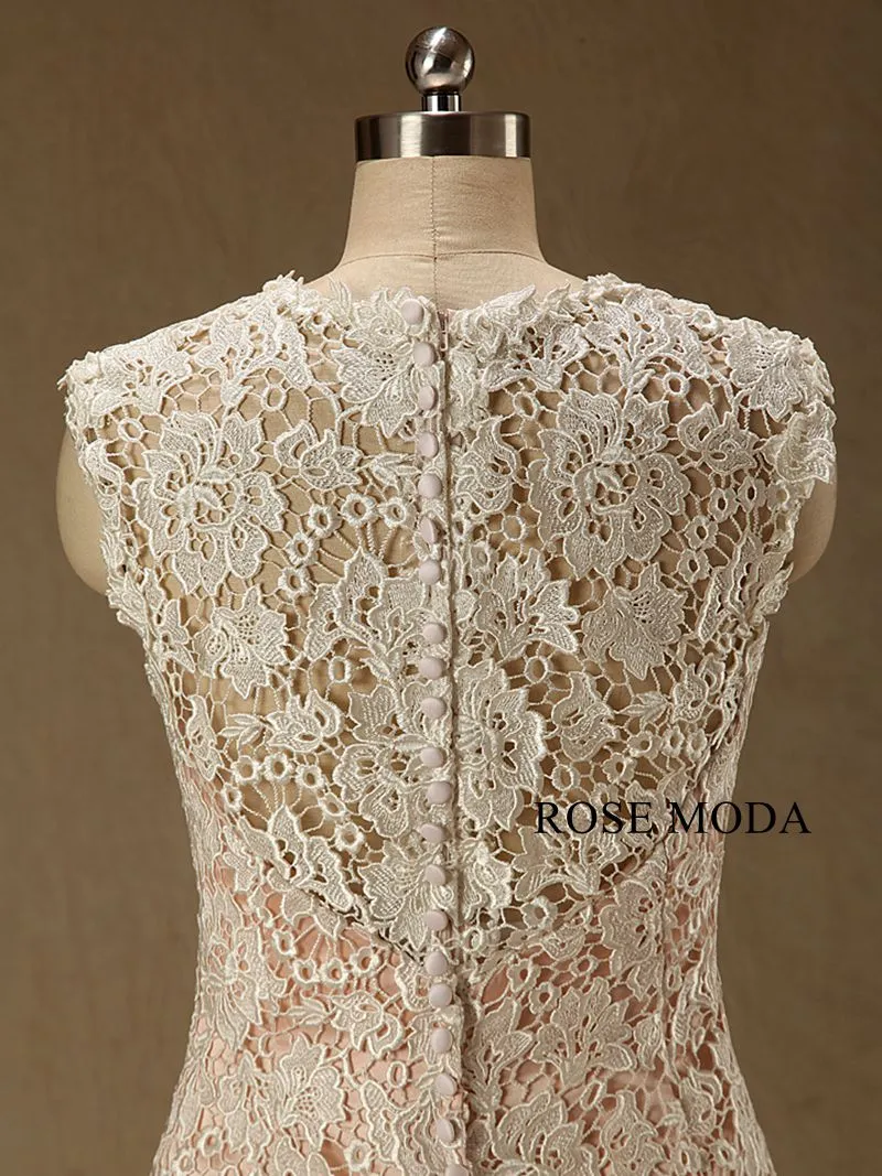 Rosemoda Blush Ivory Lace Fit and Flare Ruffles Organza Mermaid Wedding Dress