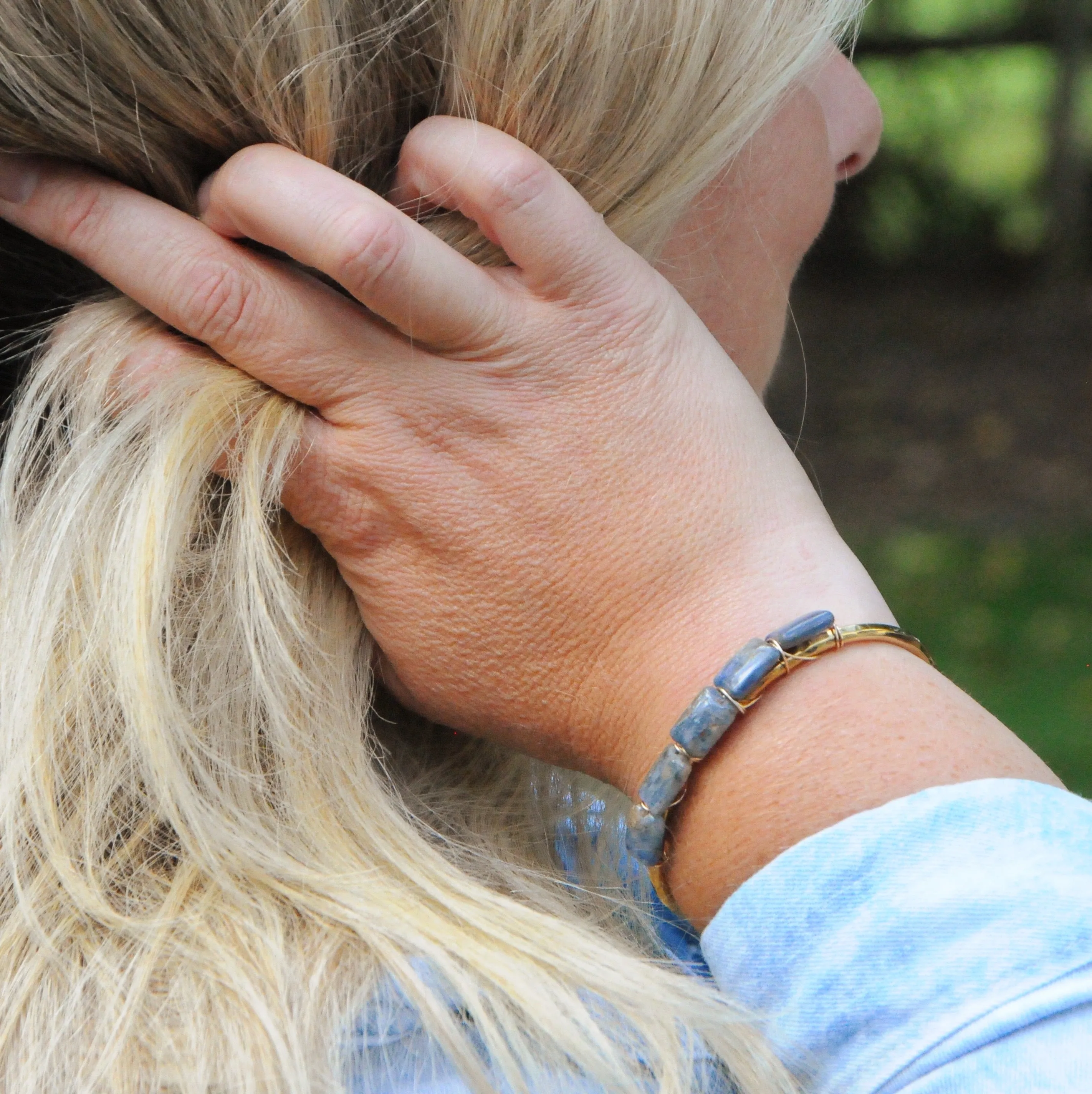 Smooth Square Kyanite Gold Plated Texturized Cuff