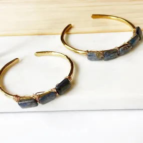 Smooth Square Kyanite Gold Plated Texturized Cuff