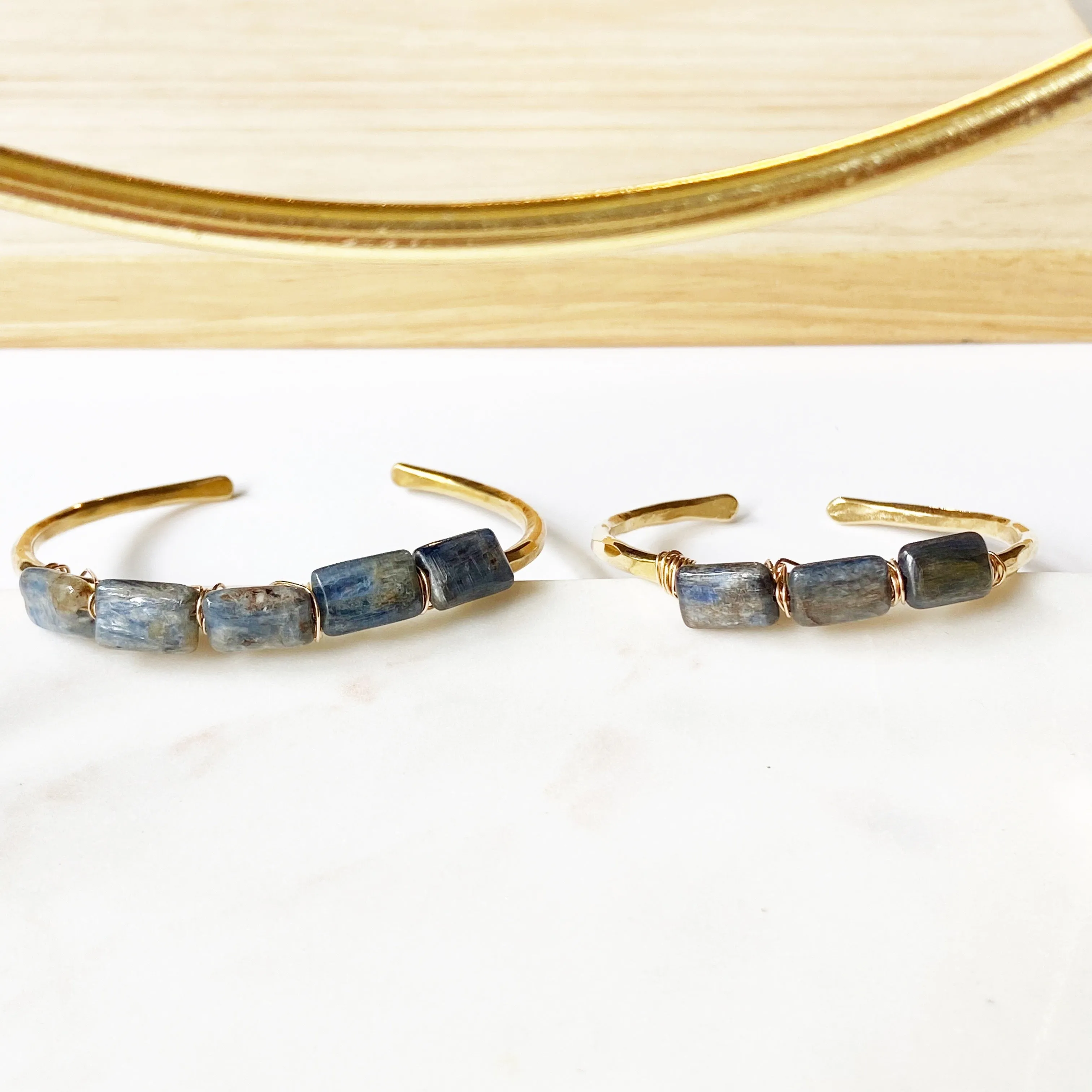 Smooth Square Kyanite Gold Plated Texturized Cuff