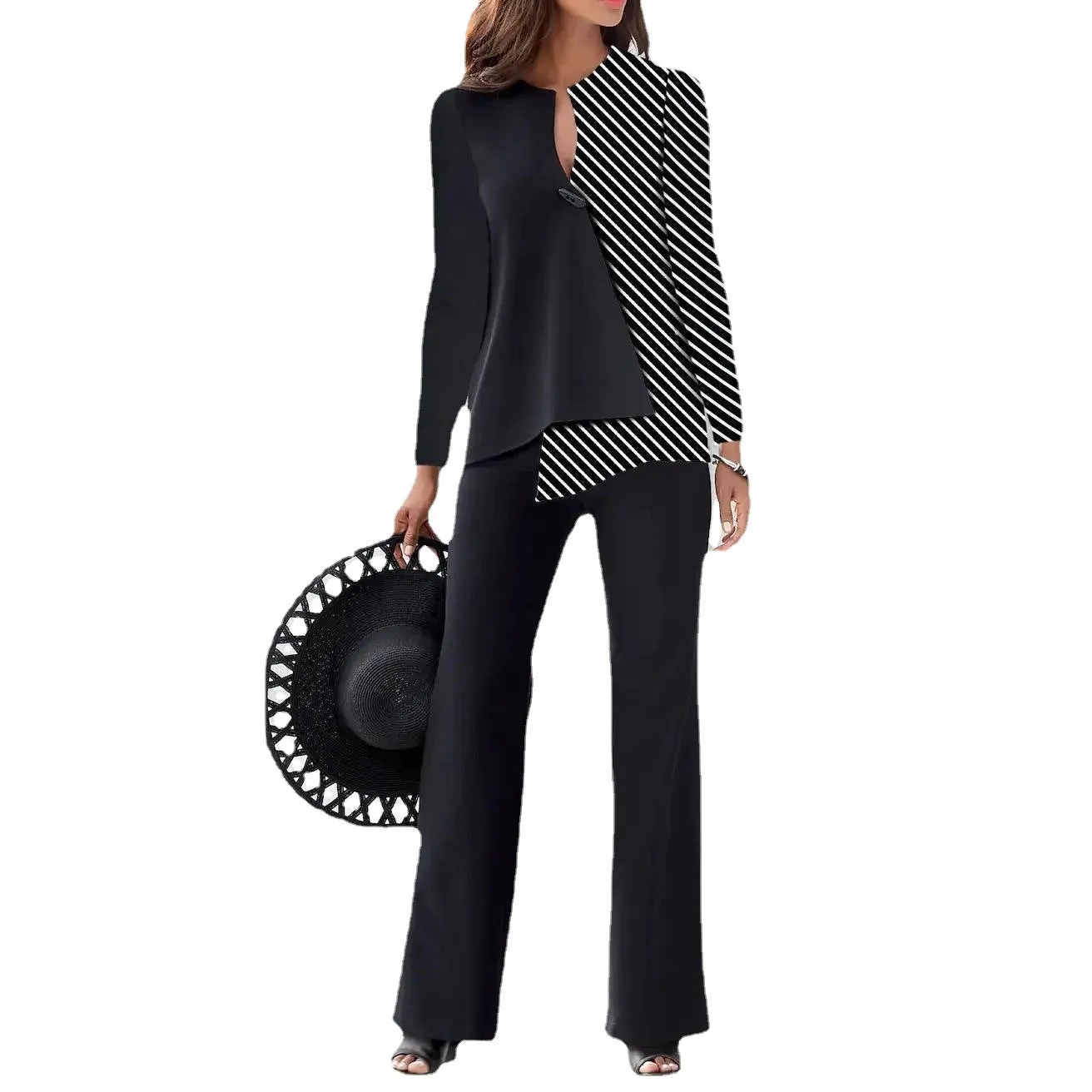 Women's Color Block Two-piece Pants Suit