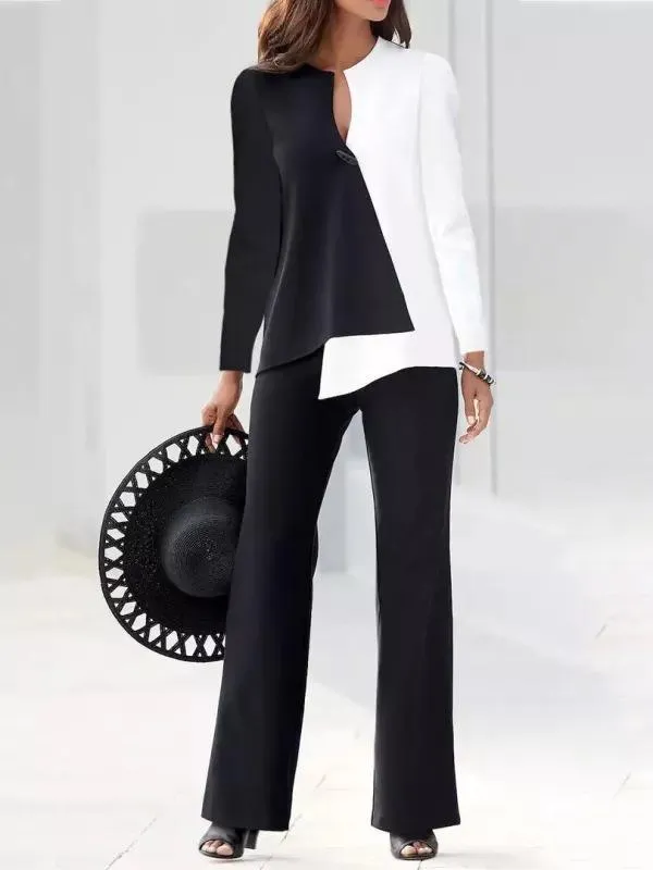 Women's Color Block Two-piece Pants Suit